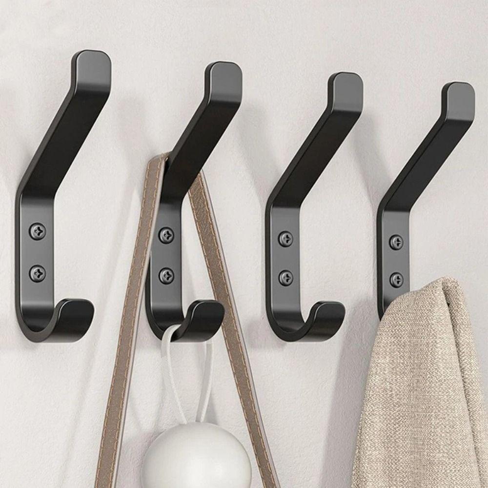 1/4Pcs Simple Black Coat Hook Stainless Steel Screw Installation Door Hook Wall Mounted Non-slip Dual Hanging Hook Clothes