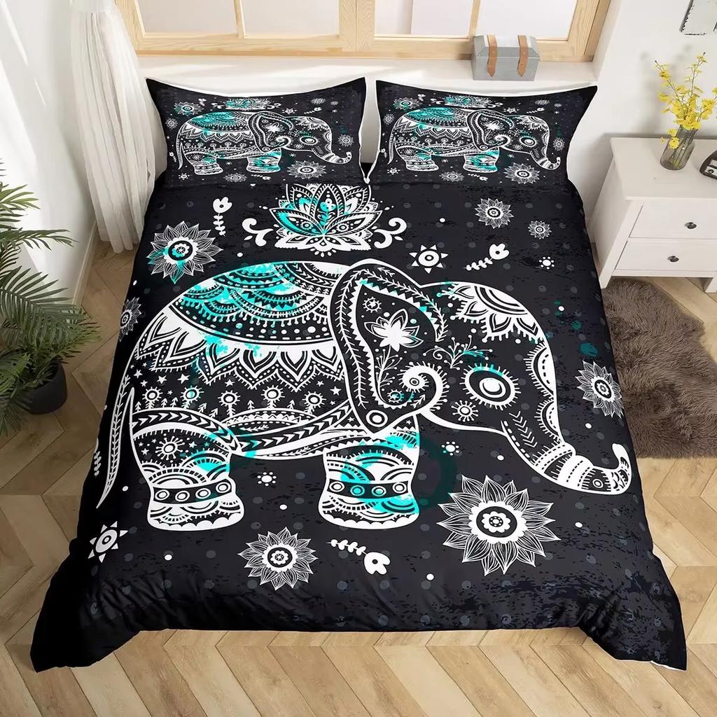 Elephant Duvet Cover Set Boho Vintage Luxury Bedding Colorful Exotic Quilt Covers Tribal Ethnic Home Room Decor Comforter Cover