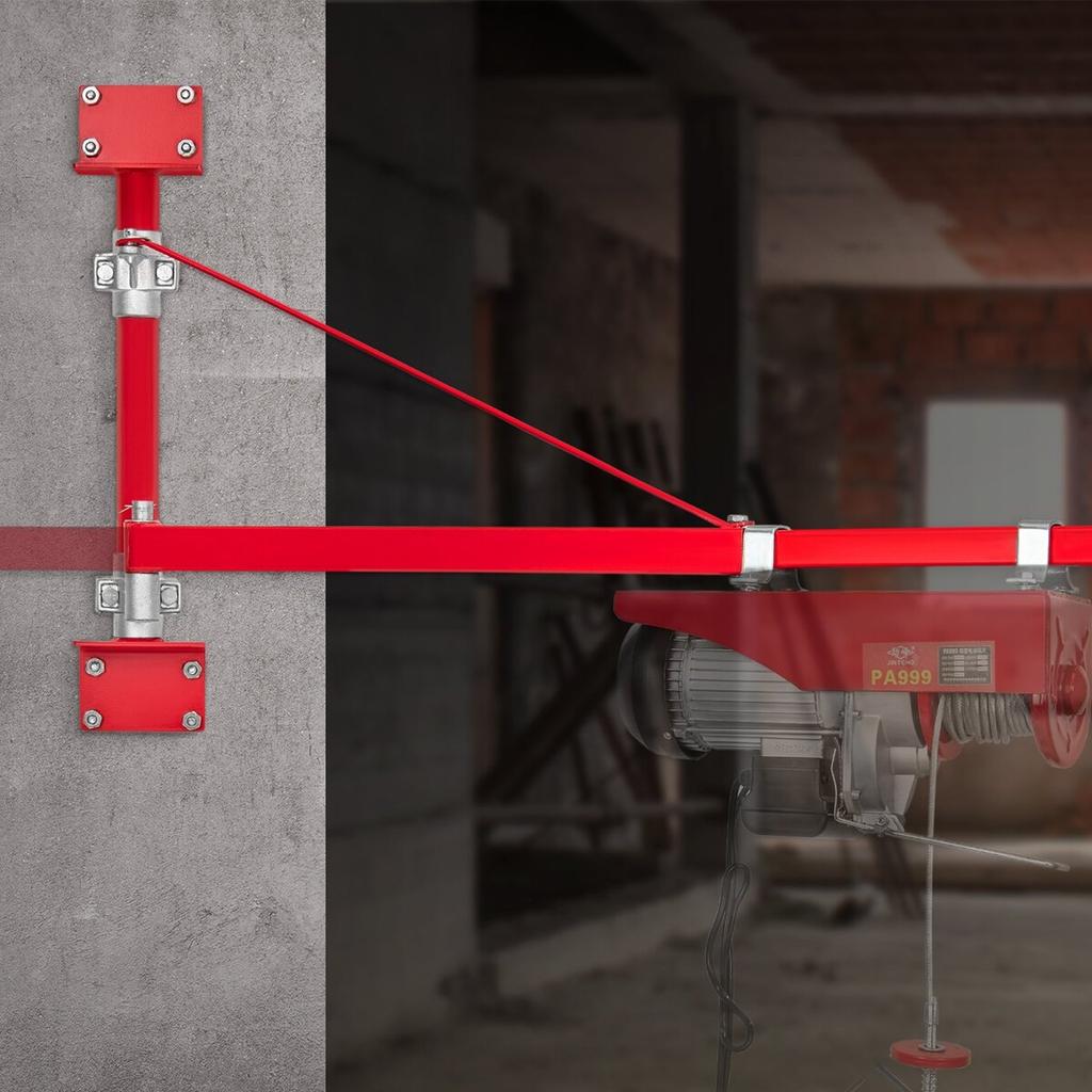 Electric Hoist Support Arm, 600 kg Max Load Capacity, Electric Hoist Holder Swing Arm with Pole, Steel Hoist Frame, 180° Swivel Scaffold Hoist Lifting