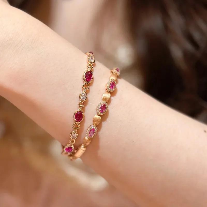 Creative inlaid ruby bracelet for women exquisite and High quality glossy and fashionable oval brushed bangles wedding Zircon
