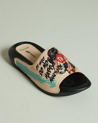 Slippers with Print 25373 36 Beige Leather