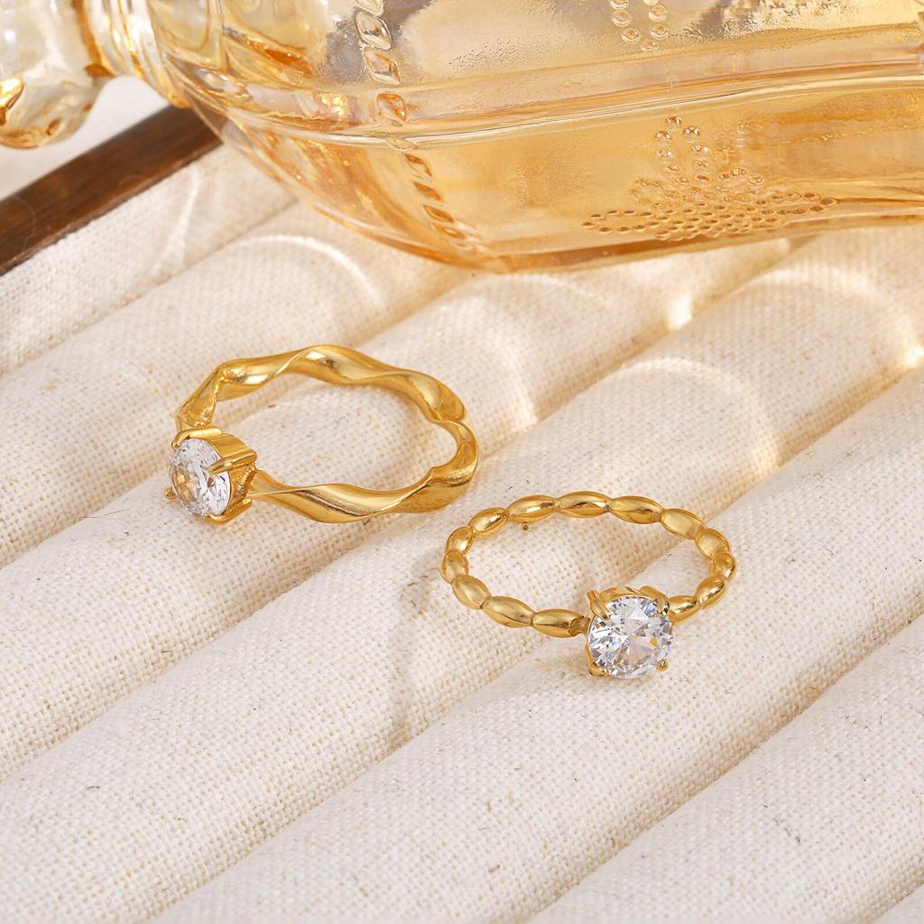 Vnox Inel Solitar pentru Femei, Bandă de Nuntă/Logodnă Răsucită din Oțel Inoxidabil Placat cu Aur, Inel Promisiune cu Piatră CZ AAA, Cadou pentru Soție