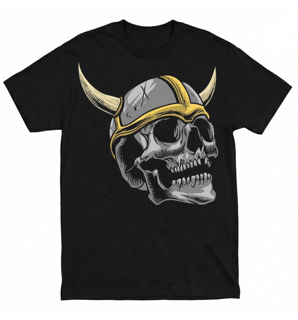 Wikinger Walhalla Nordisches Ornament Totenkopf T-Shirt 180 GSM | Klassische Passform 100% Baumwolle
