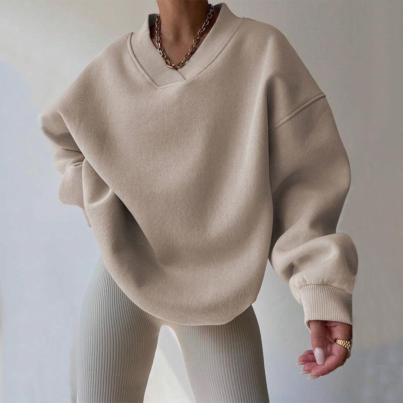 Осенне-зимний женский повседневный свободный спортивный свитер, модный круглый вырез с длинными рукавами, однотонный универсальный свитшот L абрикосовый