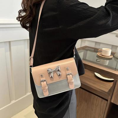 Fashion Small Square Crossbody Bags Flap Shoulder Bag with Bow Decoration for Summer Travel Daily Used