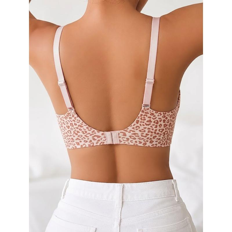 Women S Plus Size Seamless Deep V Leopard Print Thin Underwire Free Bra