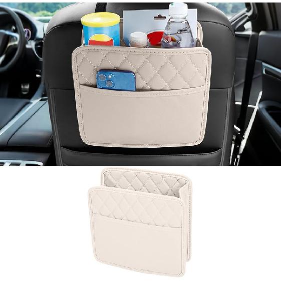 Car Seat Back Organizer, PU Leather Vehicle Backseat Hanging Storage Pocket, Multipurpose Auto Travel Essentials Accessories For Kids & Adults,