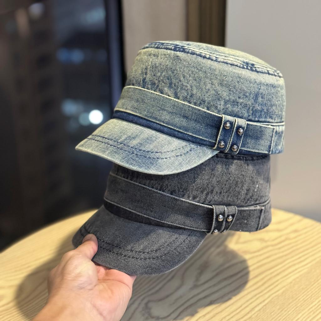Old Retro Denim Flat Top Hat Women's Spring and Summer New Washed Face Small Peaked Hat Out of the Film Trendy Hat Men