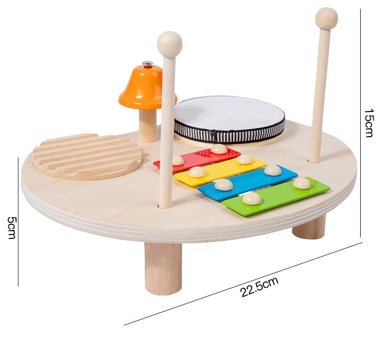 

Дерев яний музичний столик Іграшки для малюків Дітей Ксилофон Барабан Брязкальце Набір Монтессорі Сенсорна Навчальна Іграшка для 6-18 Місяців Подарунок для Новонародженого