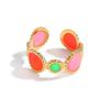 Best-Selling Retro Hong Kong Style 18K Gold Open Ring with Geometric Color Block Enamel and Colorfast Titanium Steel