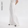 LANCY White 3D Pleated Wide-Leg Trousers