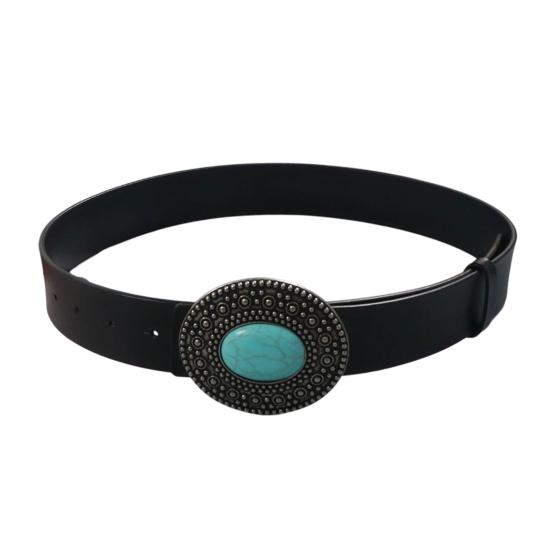 Retro Western Turquoise Belt with Distressed Silver Color Carved Buttons Natural Blue Turquoise Rodeo Style Cowboy Cowgirl Waistband