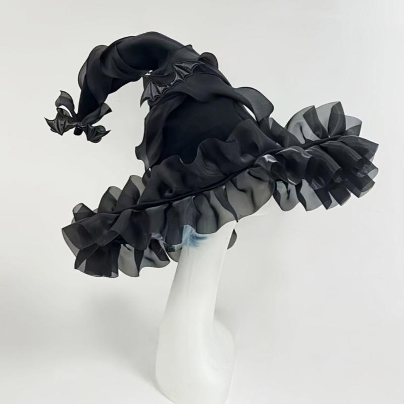 Adjustable Witch Costume Hat Lightweight Comfortable Fabric Elastic Band For Halloween Parties Cosplay Event And Themed Gatherings