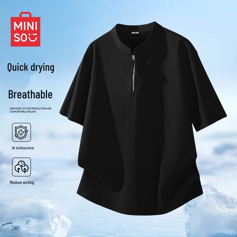 MINISO Men's Half-Zip Short Sleeve Moisture-Wicking T-shirt