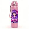 1PC Purple Hair Gamer Girl Cartoon 750ml Color Plastic Sports Water Bottle Leakproof Flip Straw Lid Suitable for Sports Office Home Use