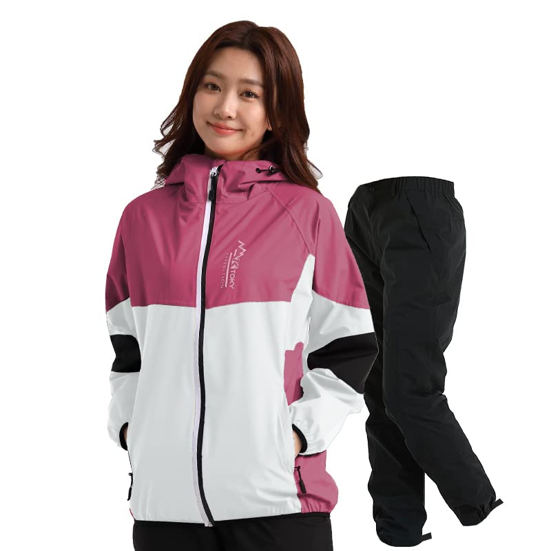 [Arashiyama] Women's Rainwear Top and Bottom Set, Mountain Parka, Golf Rain Suit, Outdoor Jacket, Waterproof, Lightweight, Rose Red (Rain Suit), Size