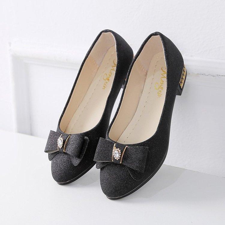 Women's Glitter Bowknot Decor Pointed Toe Low Block Heels Slip-On Elegant Dress Shoes Wedding Party Evening Office Daily Wear