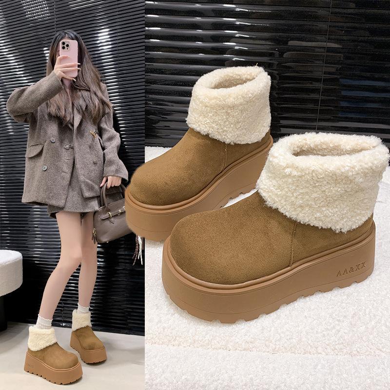 Women's soft elastic thick sole winter fur one warm cold padded snow boots non-slip wear casual sports cotton boots