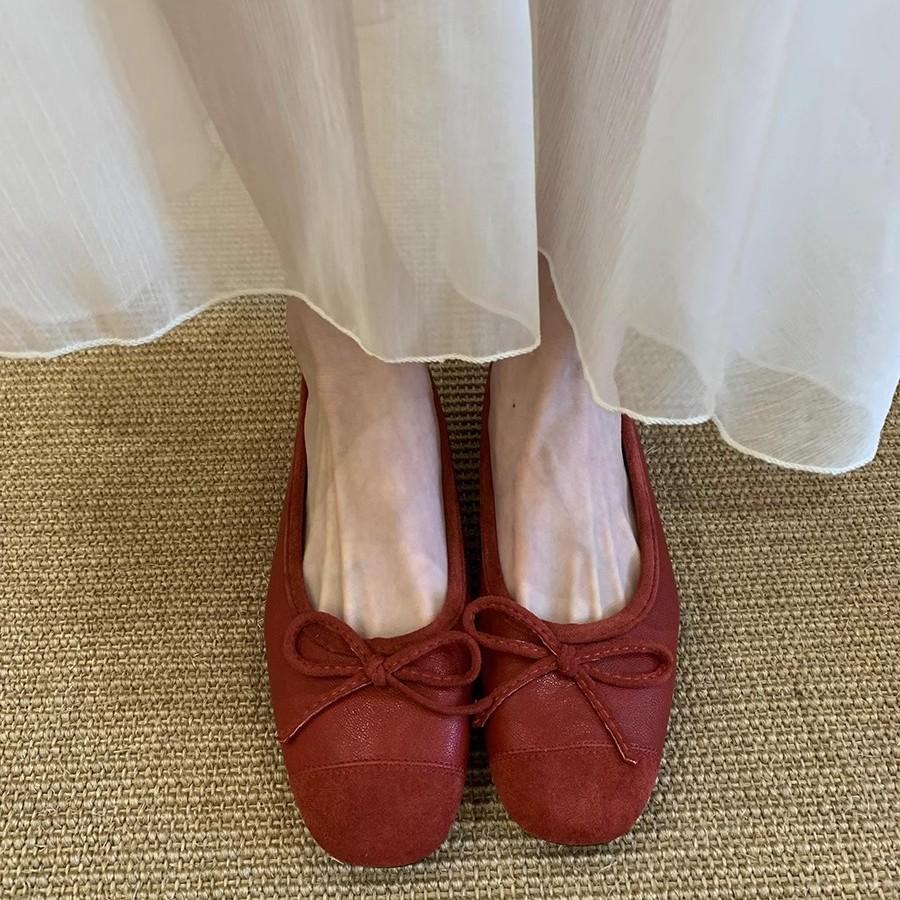 French bow shallow mouth Mary Jane women's shoes 2025 new Xiaoxiangfeng flat ballet shoes