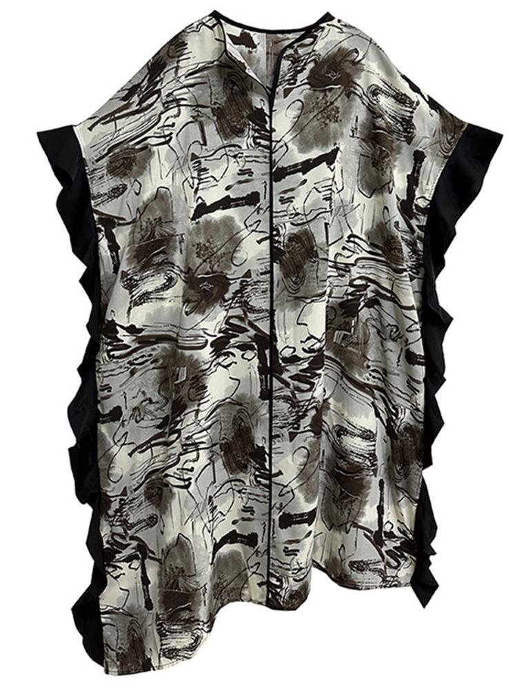 Xitao Drucken Patchwork Essbarer Baumpilz Unregelmäßiges Kleid Lose Frauen ZY8829