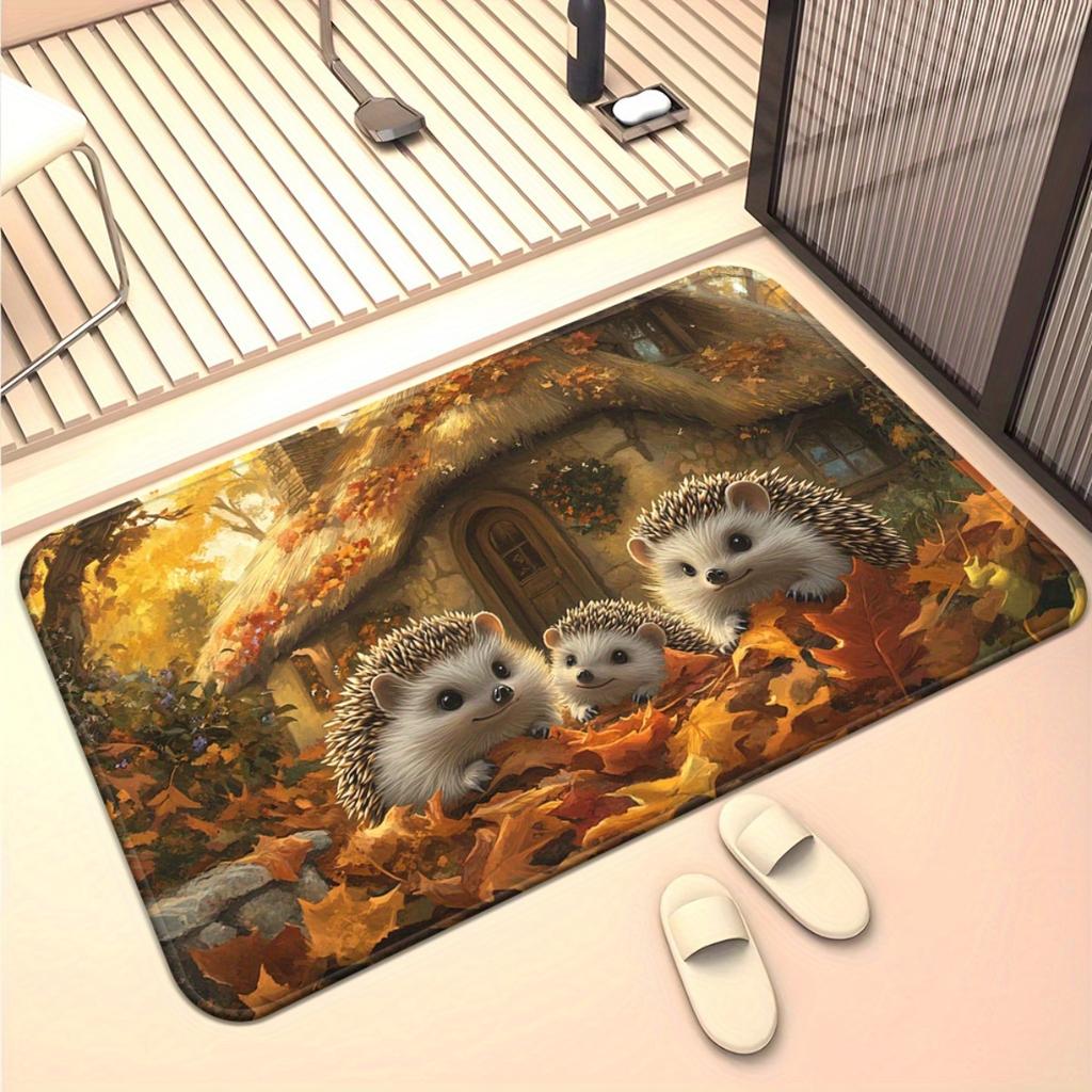 Autumn Forest Hedgehog Doormat - Absorbent Non-Slip Washable Rug for Bathroom , Bedroom & Living Room Decor