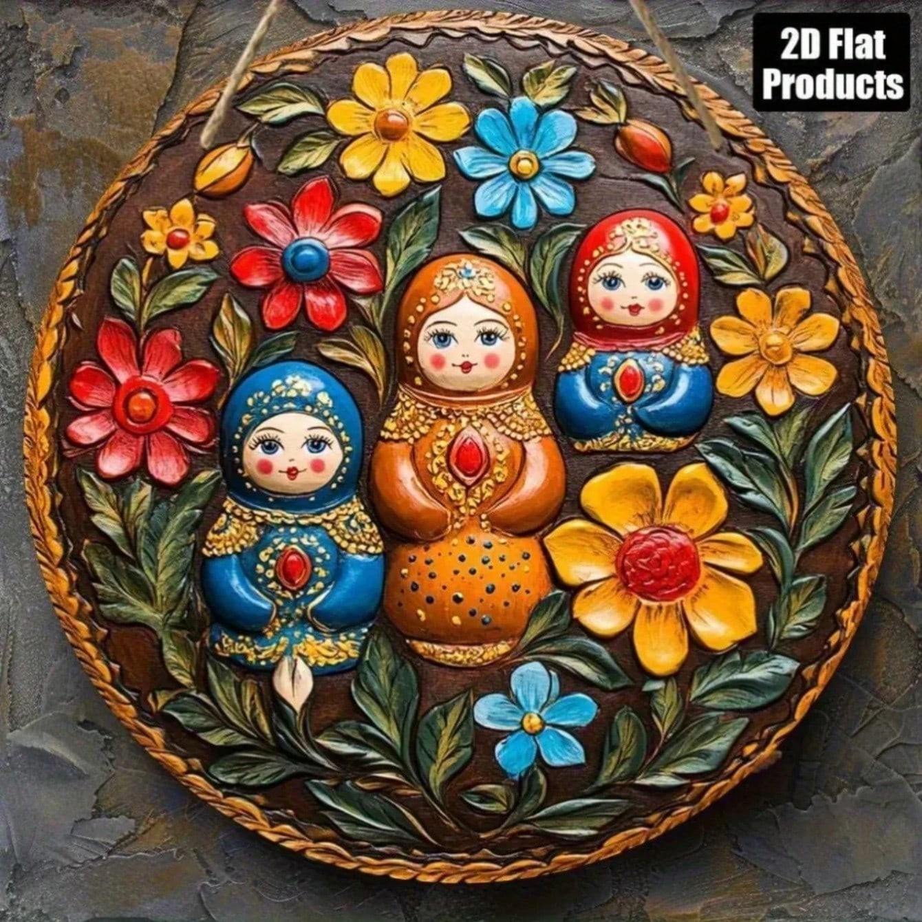 Metal Wall Art Russian Matryoshka Floral Painting Plaque Cafe Home Office Holiday Gift разноцветный