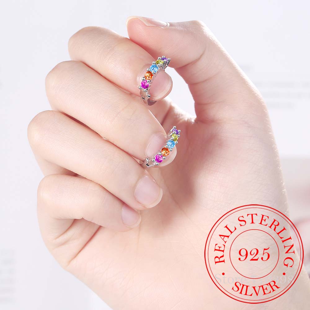 Fashion Jewelry 925 Sterling Silver Colorful Crystal Stud Earrings For Women Romantic Earring Brincos Pendientes
