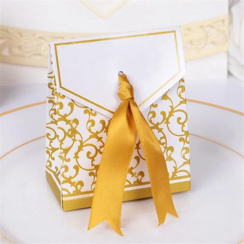 

100PCS Gold Silver Paper Candy Box Gift Bag Wedding Gift Packaging Baby Shower Favors Birthday Party Supplies 7x8.5x4cm золотой