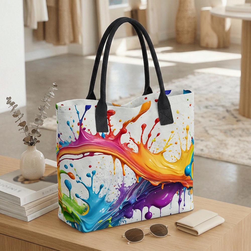 Colorful Paint Splash Tote Bag for Women Large Canvas Shoulder Bag for Daily Use