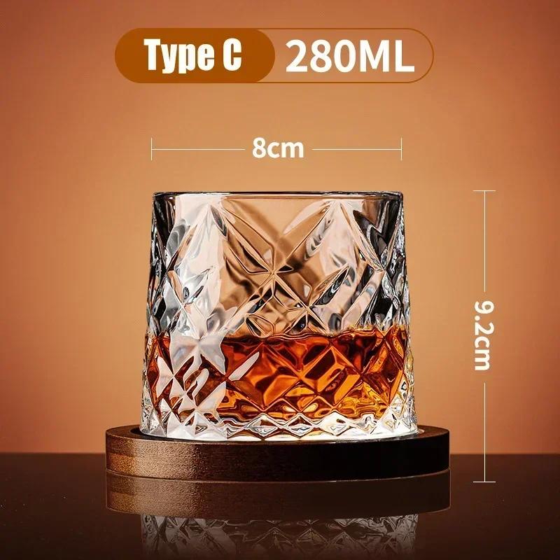 Spinning Whiskey Glass with Base Rotatable Tumbler Crystal Glass Cup for Bourbon & Brandy Stress Relief Drinking Glasses Gift 280ml