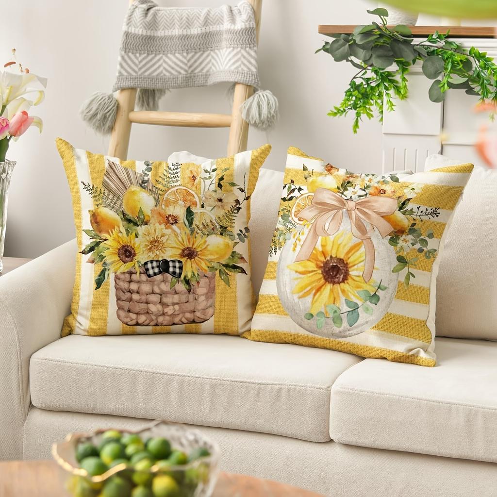 Sunflower Lemon Floral Pillow Cases - “Sunshine In My Soul” Bright DecorLiving Room Sofa Cushion Cover, Bedroom Room Decoration