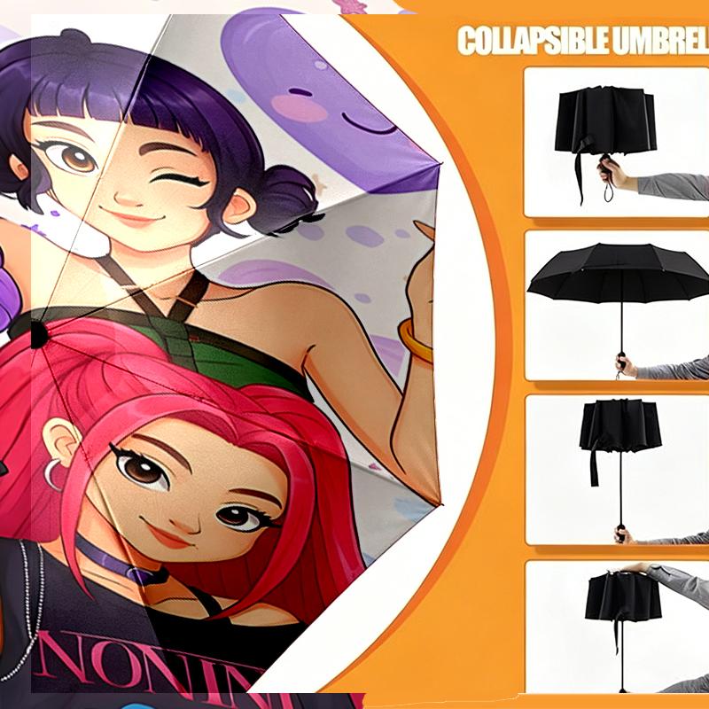 KPop Dämonenjäger Druck Regenschirm Automatisches Öffnen/Schließen - Tragbares Faltbares Design - Tägliche Nutzung für Reisen/Outdoor - Geschenk zum Geburtstag