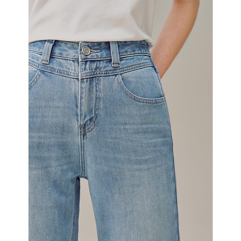 INMAN Women's Vintage Washed Straight-Leg Denim Pants