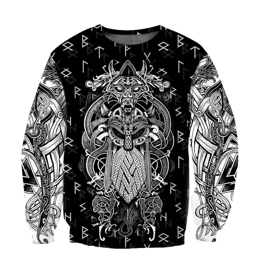New 3D Digital Printed Top Men's Sweatshirt Tattoo Printed Round Neck Sweatshirt Men