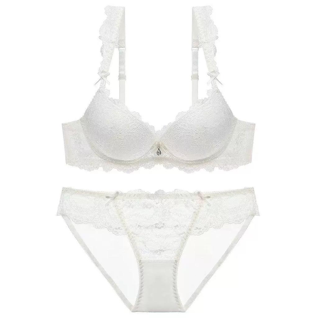 Set Reggiseno Push-Up Sexy in Pizzo Europeo, Set Lingerie a Coppa Sottile Sopra e Spessa Sotto, Raccoglie il Grasso Laterale e Solleva il Seno per Donne con Seno Piccolo