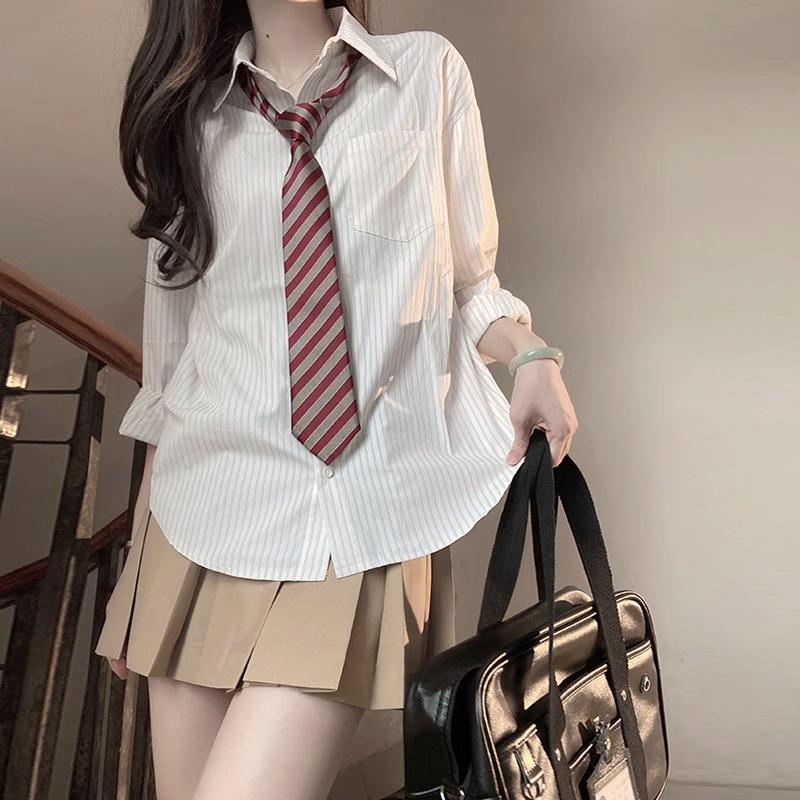 Women's Striped Long-Sleeve Shirt - Autumn 2024 Japanese Basic Style