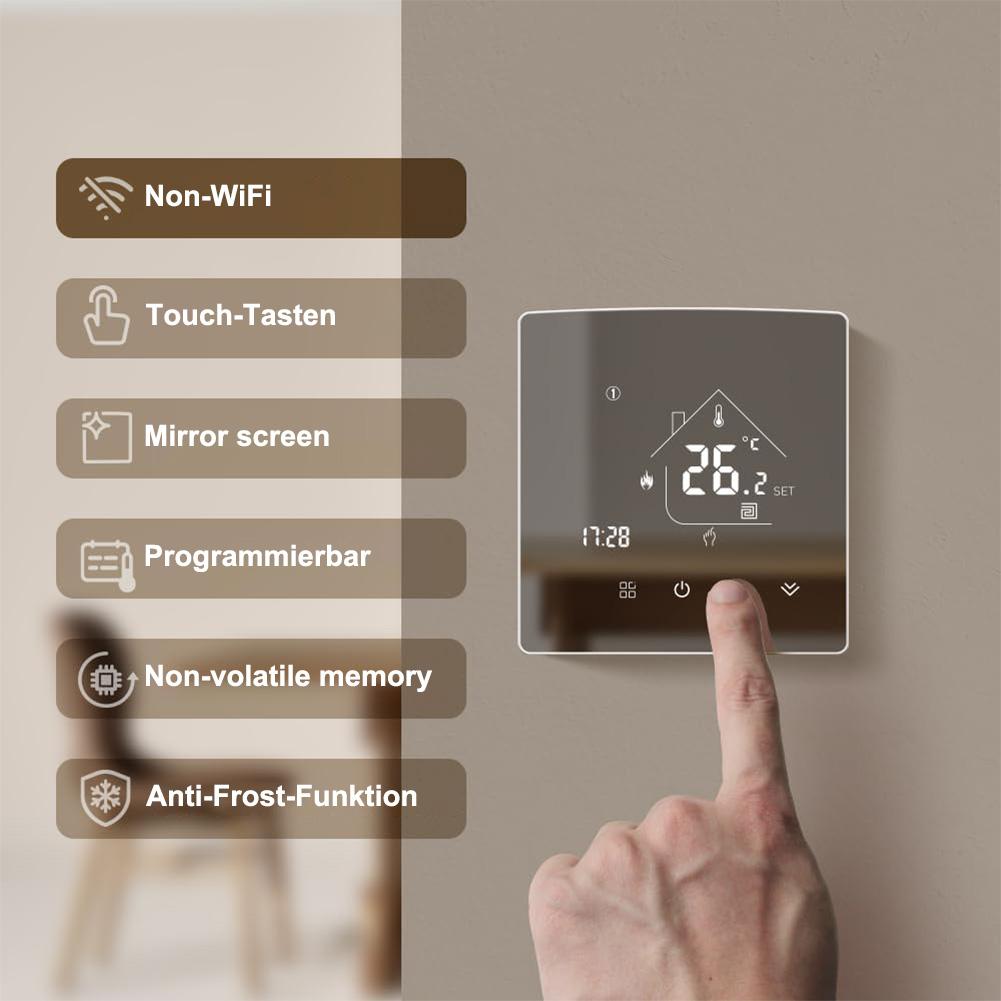 Программируемый термостат для зеркала для обогрева помещения с сенсорным цифровым дисплеем и мощностью, совместимой с электрическим подогревом пола China Mainland