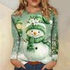 Women's 3D Christmas Snowflake Snowman Printed Round Neck Long Sleeve T-shirt Casual Long Sleeve Top Party Loose Women's Top
