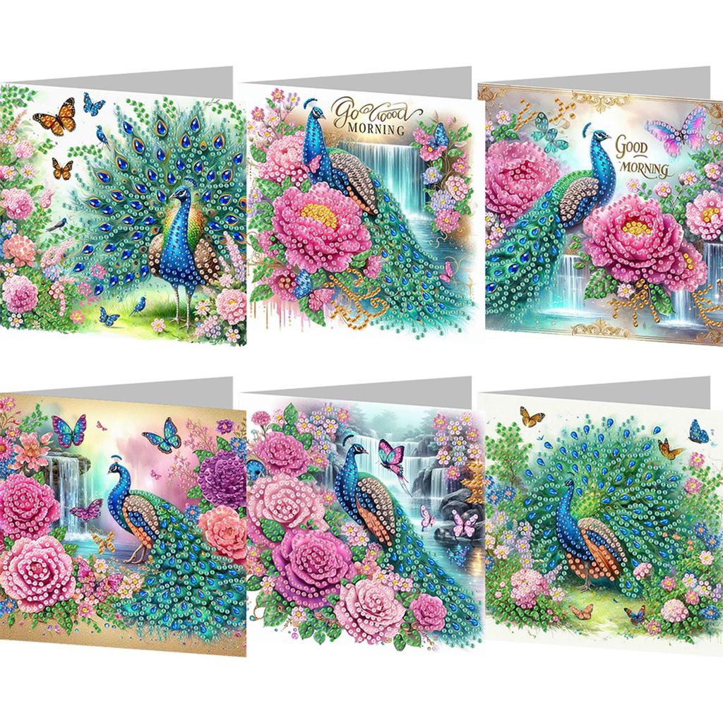 6Pcs Butterfly Flower DIY Diamond Painting Card Diamond Drawing Card Diamond Daily Wish Card Gifts for Family Friends and Lover