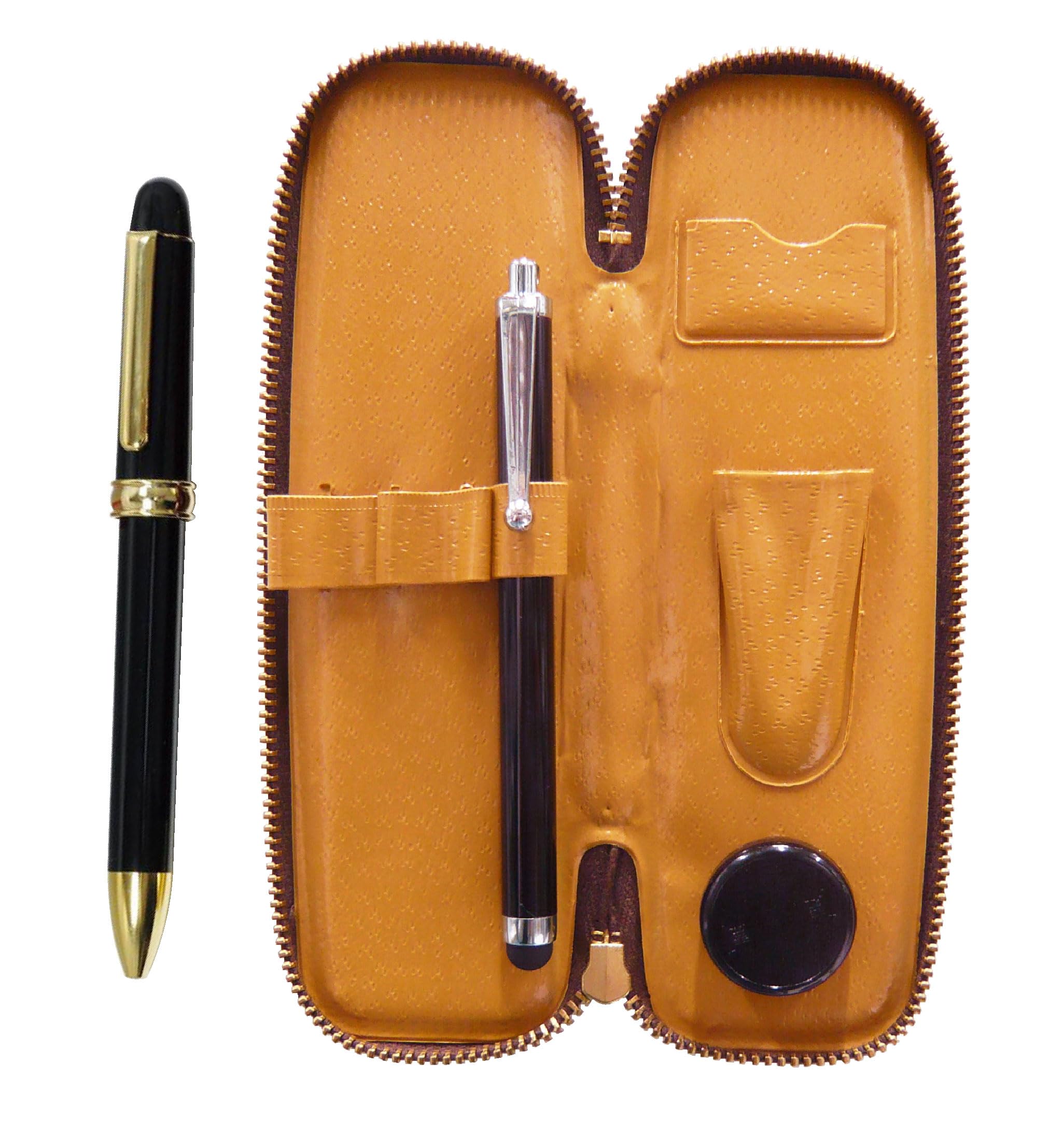 

Zippered Compact Pen Case with Touch Pen and Rotating Ballpoint Pen 2-Color (2C600), Black, T23-S708-2C600-B чёрный