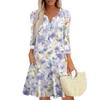 Women's Fashionable V-Neck Button Seven Part Cuff Pocket Floral Dress