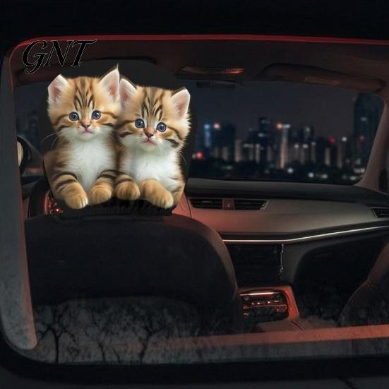 Healing Style Car Accessories 2Pcs Cute Cat Headrest Covers, Breathable Auto Seat Covers Protectors, Stretchy Universal Interior for SUV Truck Elastic