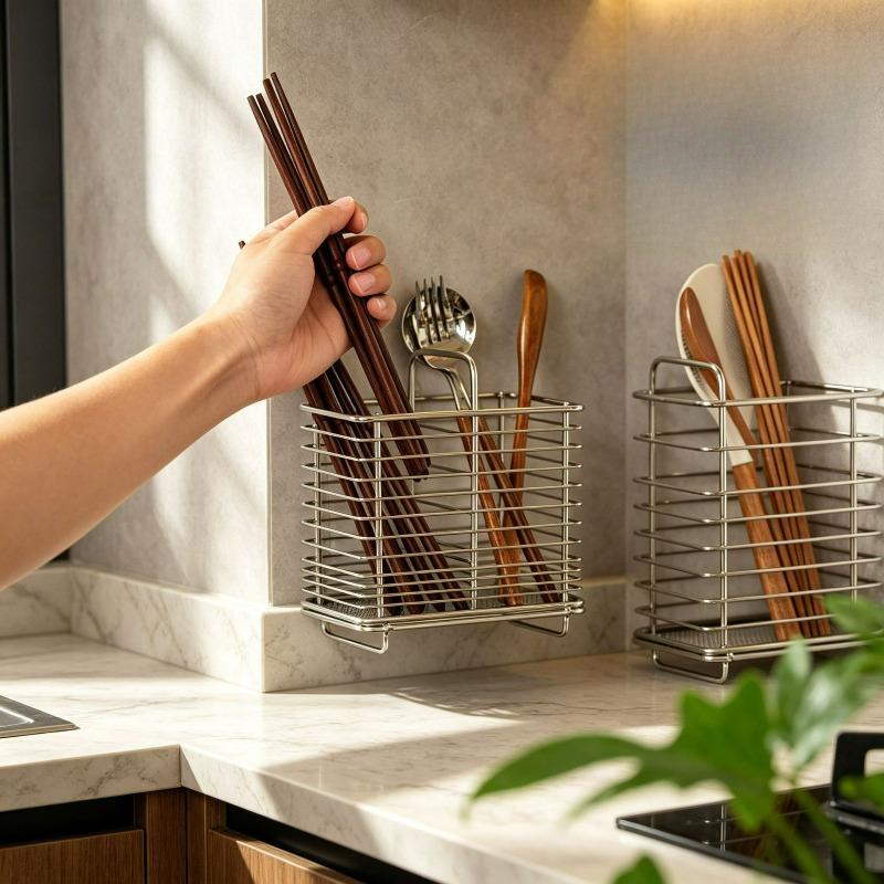 Stainless Steel Chopstick Storage Box, Kitchen Chopstick Cage, Wall-mounted Household Drain Anti-mildew Chopstick Tube Rack