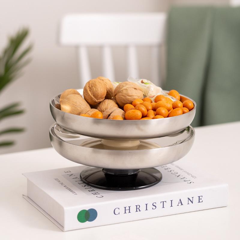 Nordischer Ins-Stil Edelstahl Hochfuß-Obstschale Desktop Kleine Snacks Nüsse Aufbewahrungstablett Obstschale