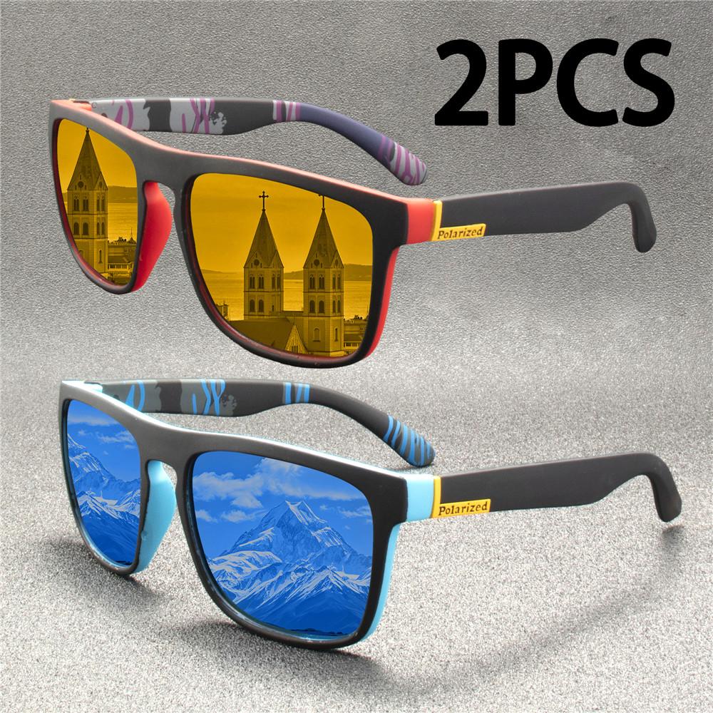 2PCS Fashion Sunglasses Men Luxury Brand Designer Vintage Outdoor Driving Sun Glasses Male Goggles Shadow Oculos