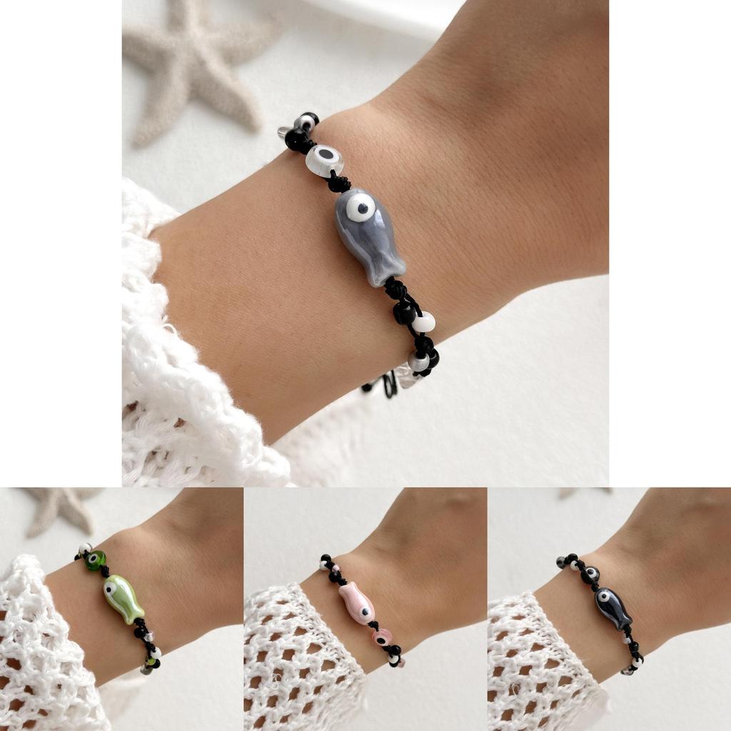 Handcrafted Ceramic Fish Bracelet With Colorful Eyes For Fashion Jewelry
