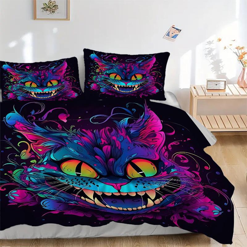 3pcs Art Cat Print Cover Set Ultra Soft, Breathable, and Comfortable Bedding with Stylish Design for Bedroom and Guest Room Decor 1 Cover and 2 M