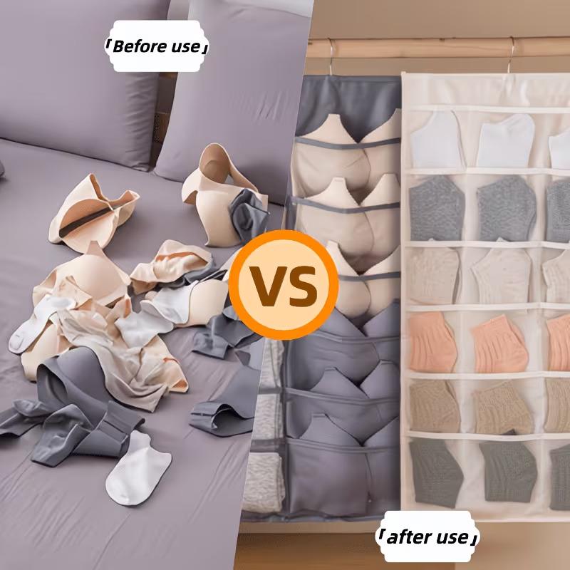 Double Sides Underwear Storage Hanging Bag Dormitory Home Wardrobe Hanging Wall Foldable Bag Underpants Socks Organizer