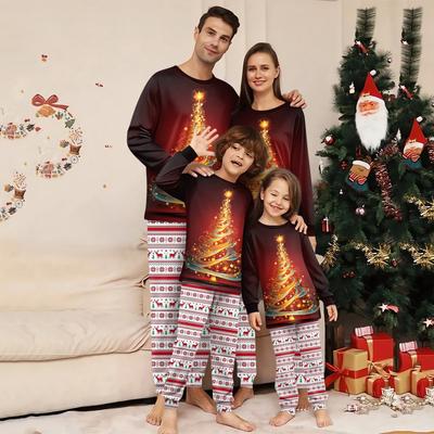 Family Matching Print Sets Pajamas Loungewear Outfits Family Matching Long Sleeve Tops+Pants Set