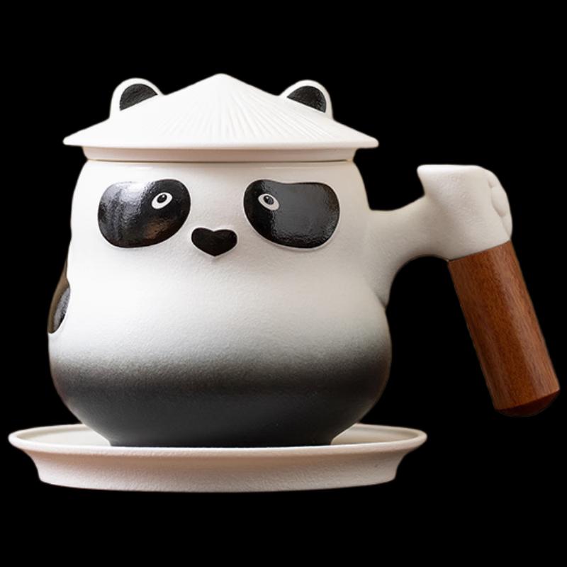 TLAKEHO Panda Tea Infuser Ceramic Mug with Coaster
